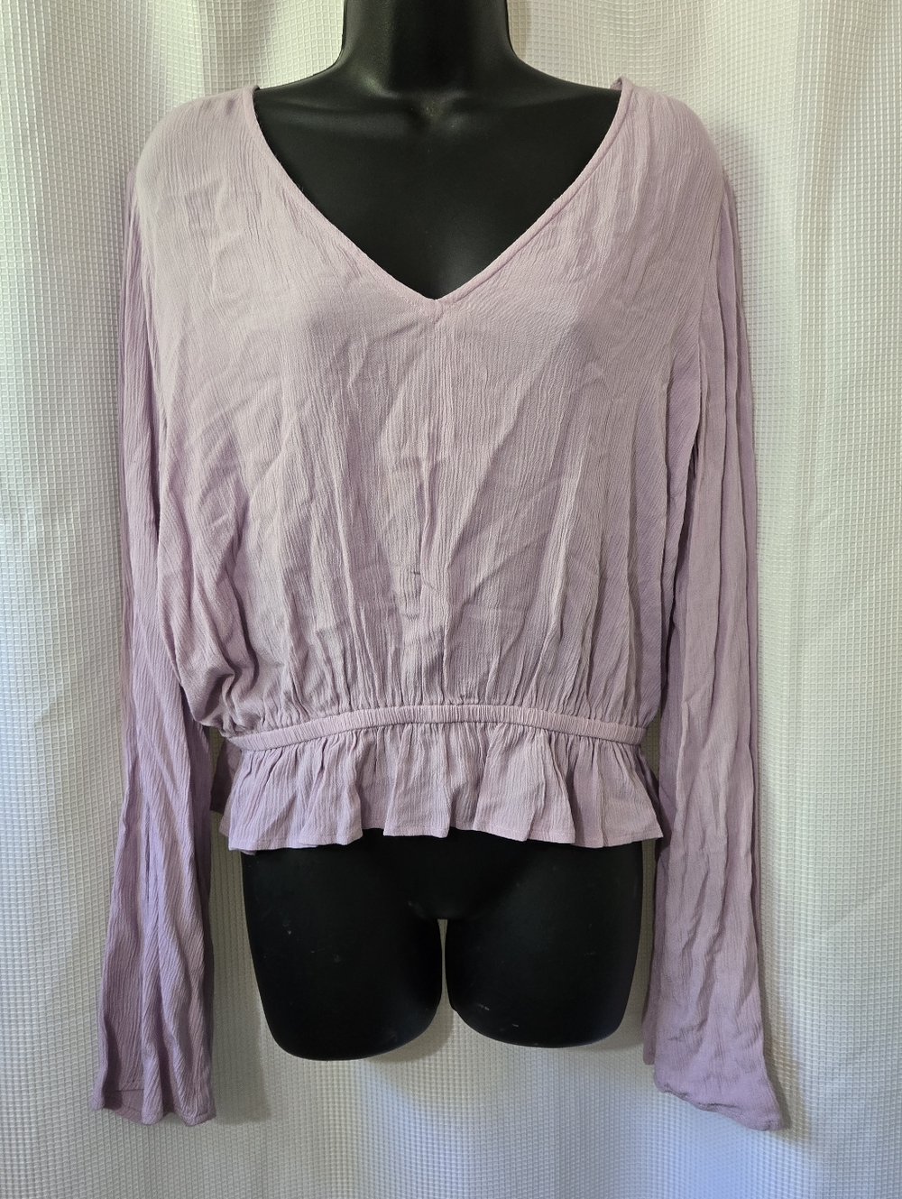 Express Lavender V-Neck Peplum Long Sleeve Top